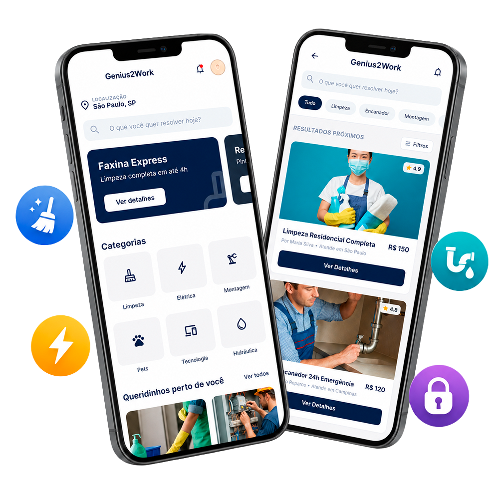 Genius2Work conectando profissionais e clientes pelo aplicativo